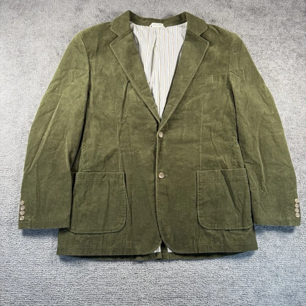 Preswick & Moore Mens Olive Green Corduroy Blazer Sport Coat XL Patch Pockets